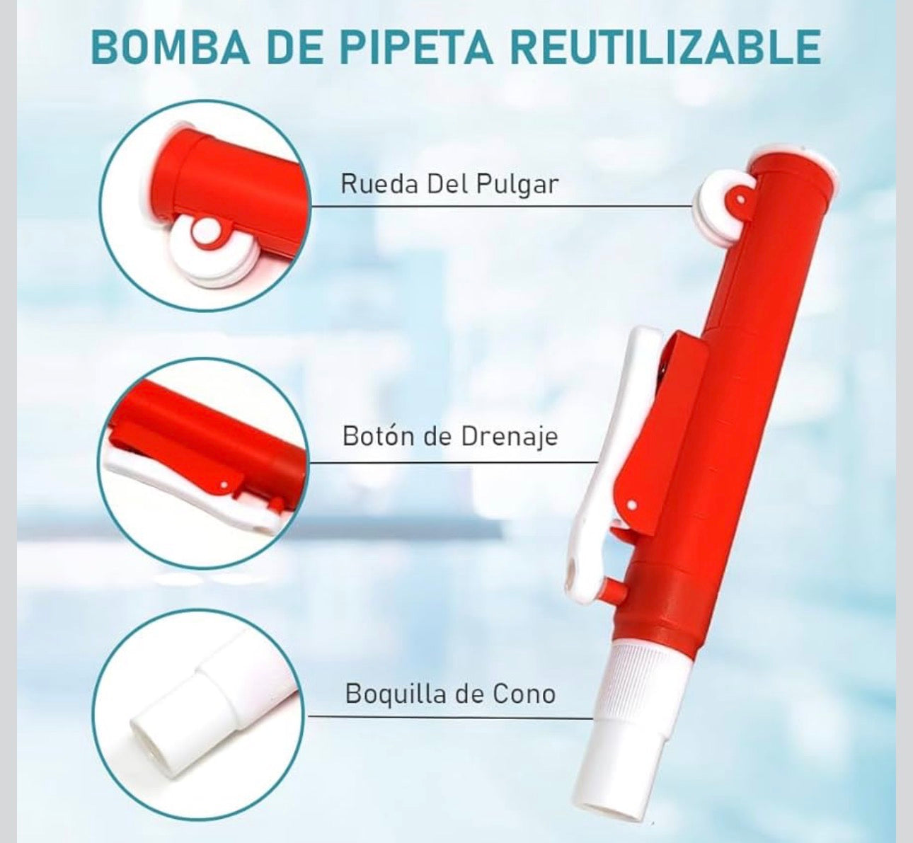 PROPIPETA DE ASPIRACIÓN PARA PIPETAS DE PLÁSTICO Y VIDRIO, PIPETA DE LABORATORIO DE 10ML